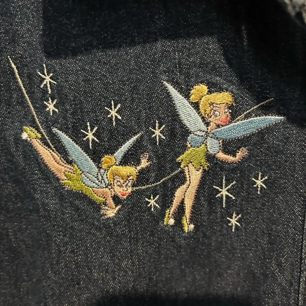Vintage Disney Tinkerbell Denim Buttonup Shirt - MEDIUM - Picture 4 of 6